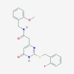 molecular formula C21H20FN3O3S B2813312 2-(2-((2-氟苯甲基)硫)-6-氧代-1,6-二氢嘧啶-4-基)-N-(2-甲氧基苯甲基)乙酰胺 CAS No. 1105213-90-8