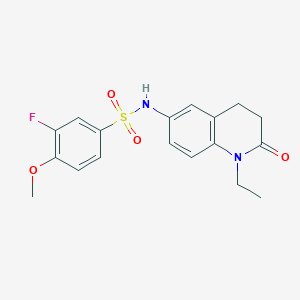 molecular formula C18H19FN2O4S B2813326 N-(1-ethyl-2-oxo-1,2,3,4-tetrahydroquinolin-6-yl)-3-fluoro-4-methoxybenzene-1-sulfonamide CAS No. 921888-63-3