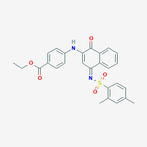 molecular formula C27H24N2O5S B281337 ETHYL 4-{[(4Z)-4-[(2,4-DIMETHYLBENZENESULFONYL)IMINO]-1-OXO-1,4-DIHYDRONAPHTHALEN-2-YL]AMINO}BENZOATE 