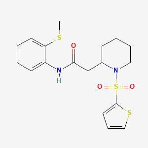 molecular formula C18H22N2O3S3 B2813380 N-(2-(methylthio)phenyl)-2-(1-(thiophen-2-ylsulfonyl)piperidin-2-yl)acetamide CAS No. 1105235-46-8