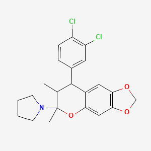 molecular formula C22H23Cl2NO3 B2813386 1-[8-(3,4-dichlorophenyl)-6,7-dimethyl-7,8-dihydro-6H-[1,3]dioxolo[4,5-g]chromen-6-yl]pyrrolidine CAS No. 1005106-24-0