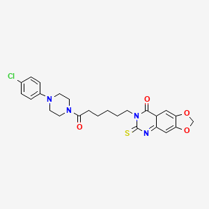 molecular formula C25H27ClN4O4S B2813425 7-{6-[4-(4-chlorophenyl)piperazin-1-yl]-6-oxohexyl}-6-sulfanylidene-2H,5H,6H,7H,8H-[1,3]dioxolo[4,5-g]quinazolin-8-one CAS No. 688054-07-1