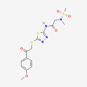 molecular formula C15H18N4O5S3 B2813443 N-(5-{[2-(4-methoxyphenyl)-2-oxoethyl]sulfanyl}-1,3,4-thiadiazol-2-yl)-2-(N-methylmethanesulfonamido)acetamide CAS No. 1251543-65-3