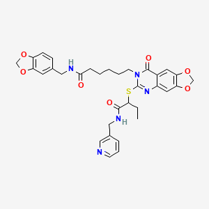 molecular formula C33H35N5O7S B2813455 N-[(2H-1,3-benzodioxol-5-yl)methyl]-6-{8-oxo-6-[(1-{[(pyridin-3-yl)methyl]carbamoyl}propyl)sulfanyl]-2H,7H,8H-[1,3]dioxolo[4,5-g]quinazolin-7-yl}hexanamide CAS No. 688061-32-7