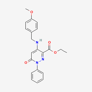molecular formula C21H21N3O4 B2813467 Ethyl 4-((4-methoxybenzyl)amino)-6-oxo-1-phenyl-1,6-dihydropyridazine-3-carboxylate CAS No. 922037-31-8