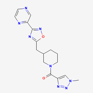 (1-methyl-1H-1,2,3-triazol-4-yl)(3-((3-(pyrazin-2-yl)-1,2,4-oxadiazol-5-yl)methyl)piperidin-1-yl)methanone