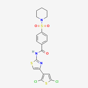 molecular formula C19H17Cl2N3O3S3 B2813535 N-(4-(2,5-dichlorothiophen-3-yl)thiazol-2-yl)-4-(piperidin-1-ylsulfonyl)benzamide CAS No. 361477-70-5
