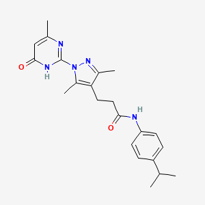 molecular formula C22H27N5O2 B2813538 3-(3,5-dimethyl-1-(4-methyl-6-oxo-1,6-dihydropyrimidin-2-yl)-1H-pyrazol-4-yl)-N-(4-isopropylphenyl)propanamide CAS No. 1172930-04-9