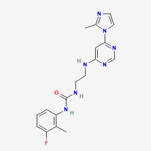 molecular formula C18H20FN7O B2813543 1-(3-fluoro-2-methylphenyl)-3-(2-((6-(2-methyl-1H-imidazol-1-yl)pyrimidin-4-yl)amino)ethyl)urea CAS No. 1171906-62-9