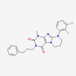 molecular formula C25H26ClN5O2 B2813551 9-(3-chloro-2-methylphenyl)-1-methyl-3-(3-phenylpropyl)-6,7,8,9-tetrahydropyrimido[2,1-f]purine-2,4(1H,3H)-dione CAS No. 877616-88-1