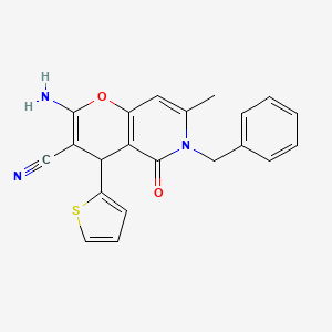 2-amino-6-benzyl-7-methyl-5-oxo-4-(thiophen-2-yl)-5,6-dihydro-4H-pyrano[3,2-c]pyridine-3-carbonitrile