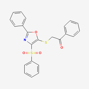 molecular formula C23H17NO4S2 B2813567 1-Phenyl-2-((2-phenyl-4-(phenylsulfonyl)oxazol-5-yl)thio)ethanone CAS No. 686736-80-1
