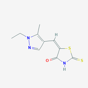 molecular formula C10H11N3OS2 B2813568 (E)-5-((1-乙基-5-甲基-1H-吡唑-4-基)甲亚)-2-硫代噻唑啉-4-酮 CAS No. 1164493-58-6