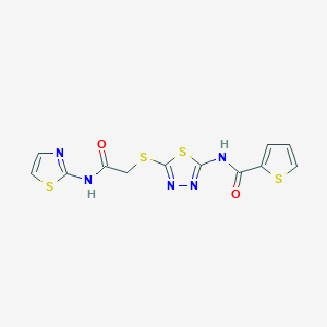 molecular formula C12H9N5O2S4 B2813574 N-(5-((2-oxo-2-(thiazol-2-ylamino)ethyl)thio)-1,3,4-thiadiazol-2-yl)thiophene-2-carboxamide CAS No. 389073-56-7