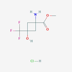 molecular formula C7H11ClF3NO3 B2813602 Methyl 1-amino-3-hydroxy-3-(trifluoromethyl)cyclobutane-1-carboxylate;hydrochloride CAS No. 2416234-70-1