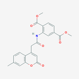 molecular formula C22H19NO7 B2813603 dimethyl 2-(2-(7-methyl-2-oxo-2H-chromen-4-yl)acetamido)terephthalate CAS No. 919760-55-7