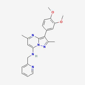 molecular formula C22H23N5O2 B2813617 3-(3,4-dimethoxyphenyl)-2,5-dimethyl-N-(pyridin-2-ylmethyl)pyrazolo[1,5-a]pyrimidin-7-amine CAS No. 900879-27-8