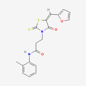 molecular formula C18H16N2O3S2 B2813620 (E)-3-(5-(furan-2-ylmethylene)-4-oxo-2-thioxothiazolidin-3-yl)-N-(o-tolyl)propanamide CAS No. 682783-26-2