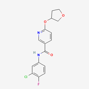 molecular formula C16H14ClFN2O3 B2813624 N-(3-chloro-4-fluorophenyl)-6-((tetrahydrofuran-3-yl)oxy)nicotinamide CAS No. 2034270-86-3