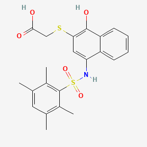 molecular formula C22H23NO5S2 B2813635 2-[1-hydroxy-4-[(2,3,5,6-tetramethylphenyl)sulfonylamino]naphthalen-2-yl]sulfanylacetic Acid CAS No. 670267-37-5