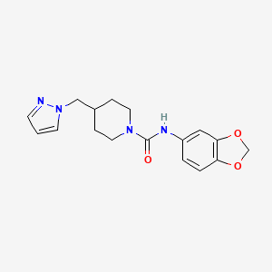 molecular formula C17H20N4O3 B2813636 4-((1H-pyrazol-1-yl)methyl)-N-(benzo[d][1,3]dioxol-5-yl)piperidine-1-carboxamide CAS No. 1421485-56-4