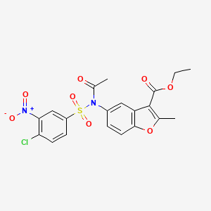 molecular formula C20H17ClN2O8S B2813679 ethyl 5-(N-((4-chloro-3-nitrophenyl)sulfonyl)acetamido)-2-methylbenzofuran-3-carboxylate CAS No. 448212-54-2