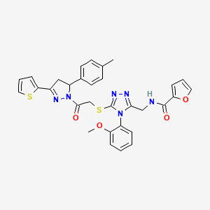 molecular formula C31H28N6O4S2 B2813734 N-{[4-(2-methoxyphenyl)-5-({2-[5-(4-methylphenyl)-3-(thiophen-2-yl)-4,5-dihydro-1H-pyrazol-1-yl]-2-oxoethyl}sulfanyl)-4H-1,2,4-triazol-3-yl]methyl}furan-2-carboxamide CAS No. 393586-05-5