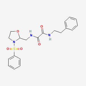molecular formula C20H23N3O5S B2813790 N-{[3-(benzenesulfonyl)-1,3-oxazolidin-2-yl]methyl}-N'-(2-phenylethyl)ethanediamide CAS No. 868981-80-0