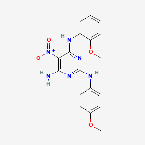 molecular formula C18H18N6O4 B2813834 N4-(2-methoxyphenyl)-N2-(4-methoxyphenyl)-5-nitropyrimidine-2,4,6-triamine CAS No. 676156-15-3