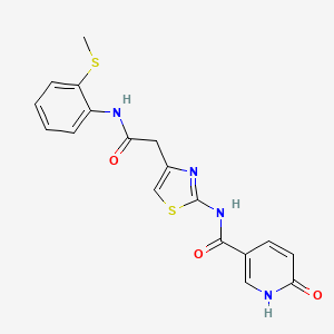 molecular formula C18H16N4O3S2 B2813858 N-(4-(2-((2-(methylthio)phenyl)amino)-2-oxoethyl)thiazol-2-yl)-6-oxo-1,6-dihydropyridine-3-carboxamide CAS No. 946233-79-0