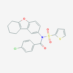 molecular formula C23H18ClNO4S2 B281387 N-(4-chlorobenzoyl)-N-(6,7,8,9-tetrahydrodibenzo[b,d]furan-2-yl)-2-thiophenesulfonamide 