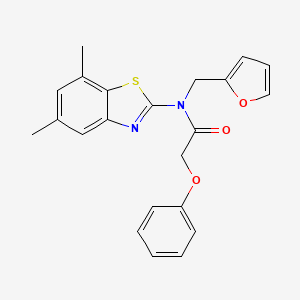 molecular formula C22H20N2O3S B2813907 N-(5,7-dimethylbenzo[d]thiazol-2-yl)-N-(furan-2-ylmethyl)-2-phenoxyacetamide CAS No. 922389-21-7