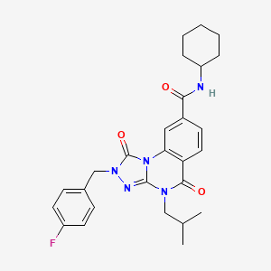 molecular formula C27H30FN5O3 B2813939 N-cyclohexyl-2-(4-fluorobenzyl)-4-isobutyl-1,5-dioxo-1,2,4,5-tetrahydro-[1,2,4]triazolo[4,3-a]quinazoline-8-carboxamide CAS No. 1242953-49-6