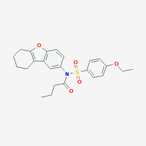 molecular formula C24H27NO5S B281395 N-[(4-Ethoxyphenyl)sulfonyl]-N-(6,7,8,9-tetrahydrodibenzo[B,D]furan-2-YL)butanamide 