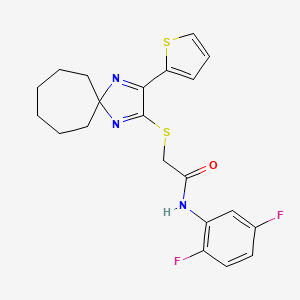 molecular formula C21H21F2N3OS2 B2813951 N-(2,5-difluorophenyl)-2-((3-(thiophen-2-yl)-1,4-diazaspiro[4.6]undeca-1,3-dien-2-yl)thio)acetamide CAS No. 1223773-72-5