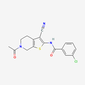 molecular formula C17H14ClN3O2S B2814065 N-{6-acetyl-3-cyano-4H,5H,6H,7H-thieno[2,3-c]pyridin-2-yl}-3-chlorobenzamide CAS No. 864859-18-7