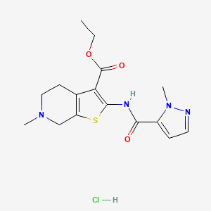 molecular formula C16H21ClN4O3S B2814071 ethyl 6-methyl-2-(1-methyl-1H-pyrazole-5-amido)-4H,5H,6H,7H-thieno[2,3-c]pyridine-3-carboxylate hydrochloride CAS No. 1189469-68-8