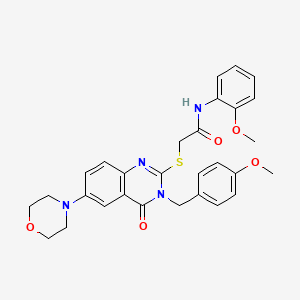 molecular formula C29H30N4O5S B2814072 N-(2-methoxyphenyl)-2-({3-[(4-methoxyphenyl)methyl]-6-(morpholin-4-yl)-4-oxo-3,4-dihydroquinazolin-2-yl}sulfanyl)acetamide CAS No. 689771-62-8