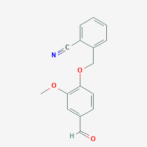 molecular formula C16H13NO3 B2814154 2-[(4-Formyl-2-methoxyphenoxy)methyl]benzonitrile CAS No. 443289-08-5