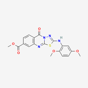 molecular formula C19H16N4O5S B2814213 methyl 2-((2,5-dimethoxyphenyl)amino)-5-oxo-5H-[1,3,4]thiadiazolo[2,3-b]quinazoline-8-carboxylate CAS No. 896703-37-0