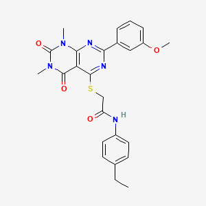 molecular formula C25H25N5O4S B2814221 N-(4-ethylphenyl)-2-((2-(3-methoxyphenyl)-6,8-dimethyl-5,7-dioxo-5,6,7,8-tetrahydropyrimido[4,5-d]pyrimidin-4-yl)thio)acetamide CAS No. 893919-95-4