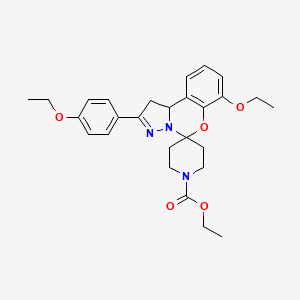 molecular formula C27H33N3O5 B2814254 ethyl 10'-ethoxy-4'-(4-ethoxyphenyl)-8'-oxa-5',6'-diazaspiro[piperidine-4,7'-tricyclo[7.4.0.0^{2,6}]tridecane]-1'(9'),4',10',12'-tetraene-1-carboxylate CAS No. 899983-85-8