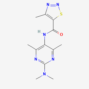 molecular formula C12H16N6OS B2814326 N-(2-(dimethylamino)-4,6-dimethylpyrimidin-5-yl)-4-methyl-1,2,3-thiadiazole-5-carboxamide CAS No. 1448058-82-9