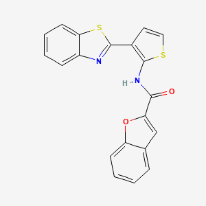 molecular formula C20H12N2O2S2 B2814359 N-[3-(1,3-benzothiazol-2-yl)thiophen-2-yl]-1-benzofuran-2-carboxamide CAS No. 923465-86-5