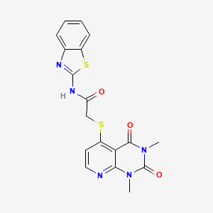 molecular formula C18H15N5O3S2 B2814361 N-(1,3-benzothiazol-2-yl)-2-({1,3-dimethyl-2,4-dioxo-1H,2H,3H,4H-pyrido[2,3-d]pyrimidin-5-yl}sulfanyl)acetamide CAS No. 899988-08-0