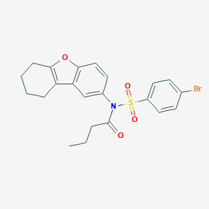 molecular formula C22H22BrNO4S B281440 N-[(4-BROMOPHENYL)SULFONYL]-N-(6,7,8,9-TETRAHYDRODIBENZO[B,D]FURAN-2-YL)BUTANAMIDE 