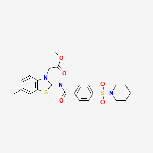 molecular formula C24H27N3O5S2 B2814410 methyl 2-[(2Z)-6-methyl-2-({4-[(4-methylpiperidin-1-yl)sulfonyl]benzoyl}imino)-2,3-dihydro-1,3-benzothiazol-3-yl]acetate CAS No. 887218-67-9