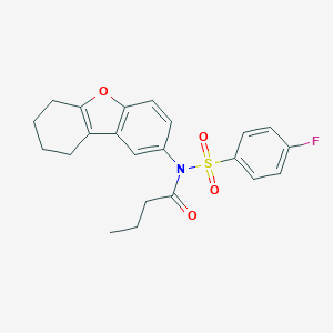 molecular formula C22H22FNO4S B281443 N-[(4-FLUOROPHENYL)SULFONYL]-N-(6,7,8,9-TETRAHYDRODIBENZO[B,D]FURAN-2-YL)BUTANAMIDE 