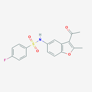 molecular formula C17H14FNO4S B281446 N-(3-acetyl-2-methyl-1-benzofuran-5-yl)-4-fluorobenzenesulfonamide 