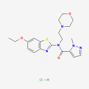 molecular formula C20H26ClN5O3S B2814555 N-(6-ethoxy-1,3-benzothiazol-2-yl)-1-methyl-N-[2-(morpholin-4-yl)ethyl]-1H-pyrazole-5-carboxamide hydrochloride CAS No. 1215826-21-3